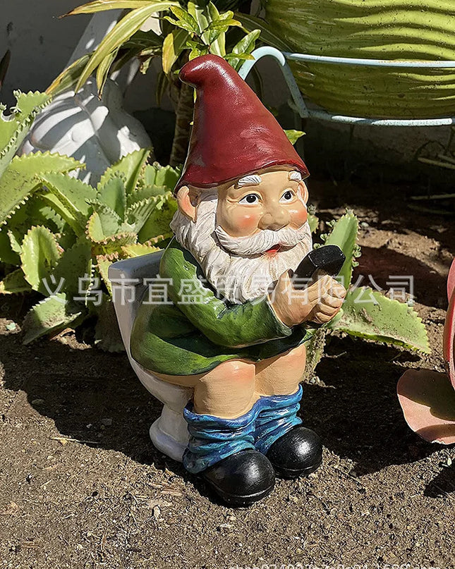 Garden Elf Gnome Using Toilet Playing With Phone Garden Courtyard Ornament Resin Craft Gnome Decoration Green Dwarves Go To The Toilet To Play With Mobile Phones