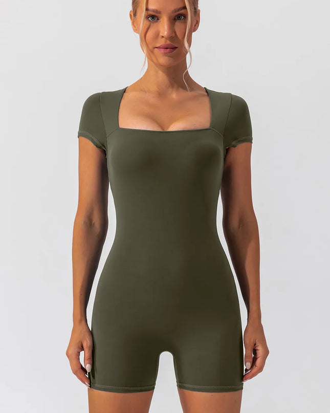 Square Neck Cap Sleeve Active Romper 