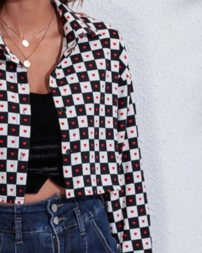 Button Down Printed Cropped Jacket