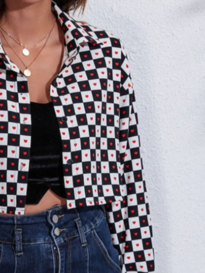 Button Down Printed Cropped Jacket