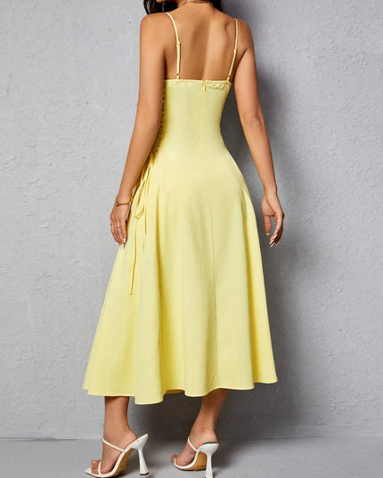 Ruched Midi Cami Dress with Side Tie Details