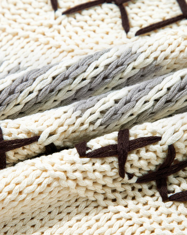 Contrast Stitch Detail V Neck Drop Shoulder Sweater