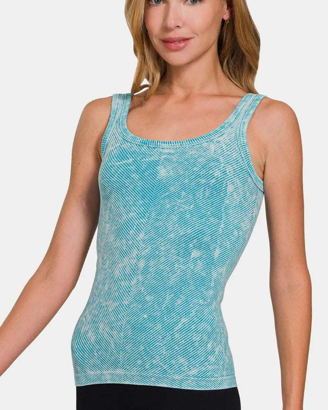 Zenana Ribbed Scoop Neck Tank Ice Blue