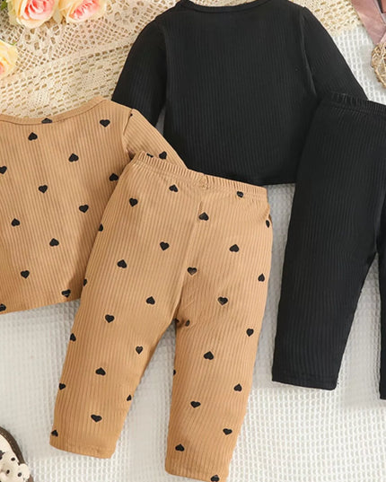 Children's Heart Print Ribbed Top and Pants Set