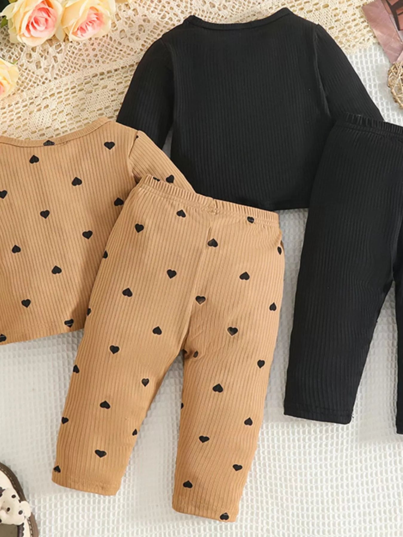 Children's Heart Print Ribbed Top and Pants Set