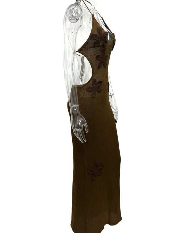 Flower Halter Neck Maxi Knit Dress