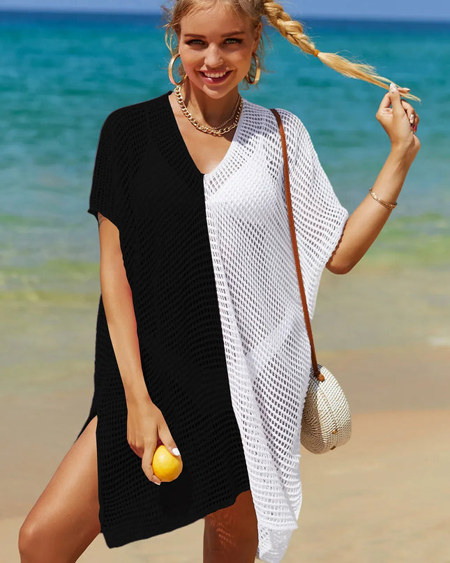 Angel Wings Openwork Contrast Slit Knit Cover Up