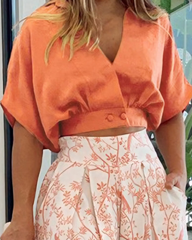 Surplice Top and High Waist Pants Set