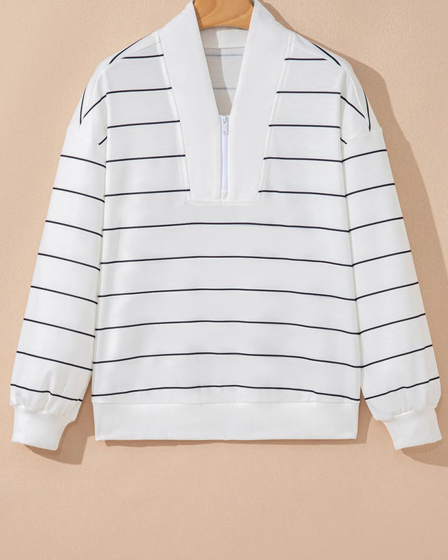 Striped Quarter Zip Sweatshirt with Relaxed Fit