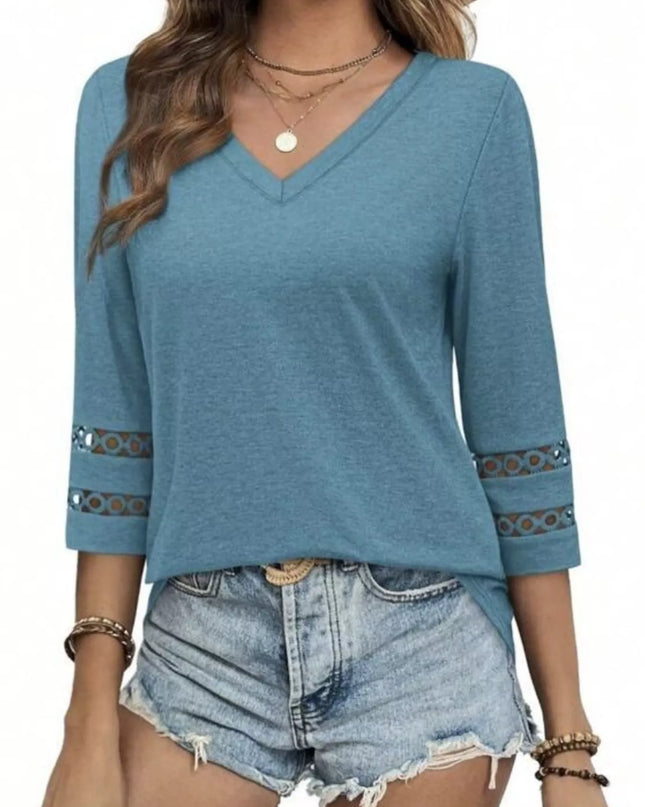 Full Size V-Neck 3/4 Sleeve T-Shirt Plus Size