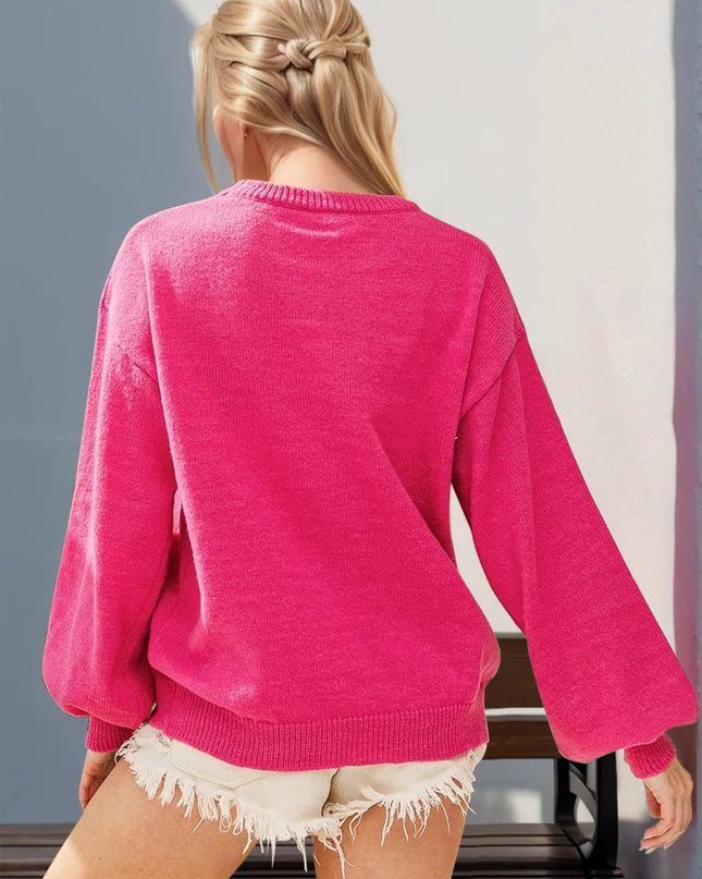 Double Take Full Size Sequin Nutcracker Long Sleeve Sweater