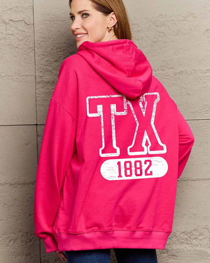 Simply Love Simply Love Full Size TX 1882 Graphic Hoodie Hot Pink