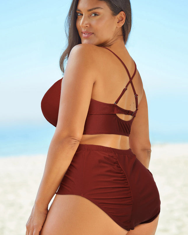 Full Size Halter Neck Crisscross Ruched Two-Piece Swimsuit