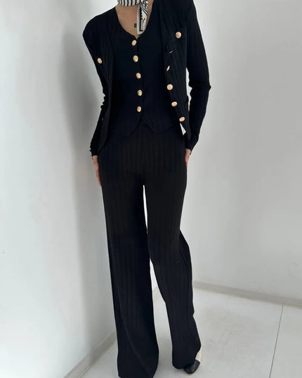 V-Neck Tank, Cardigan and Pants Three-Piece Sweater Set