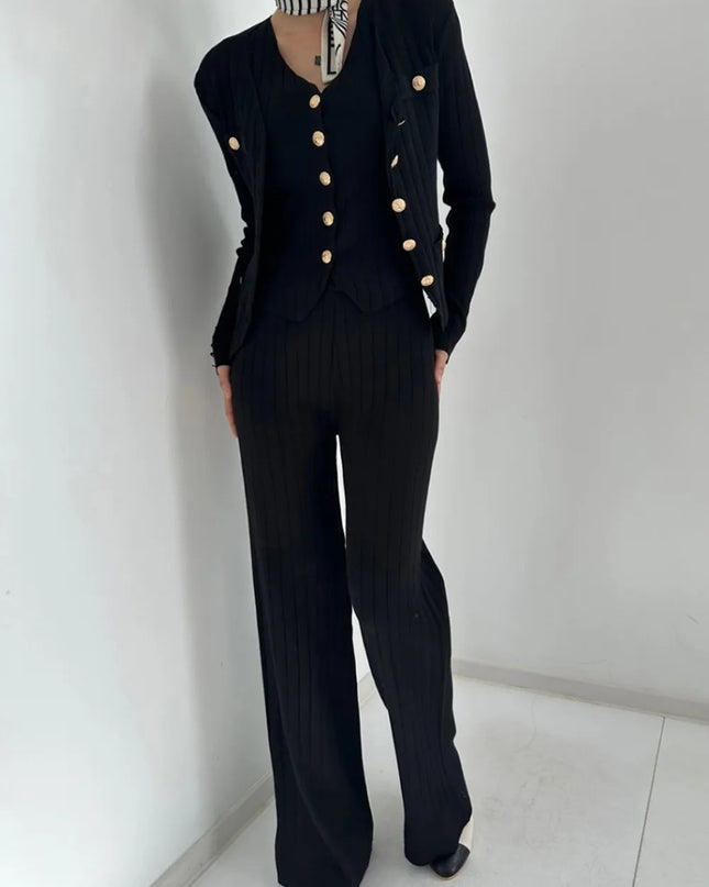 V-Neck Tank, Cardigan and Pants Three-Piece Sweater Set