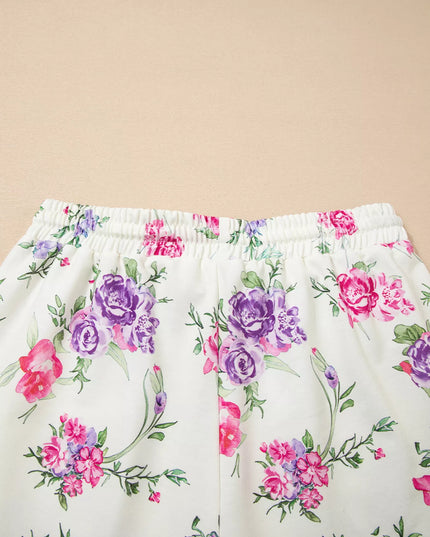 Floral Print Round Neck Top and Drawstring Pants Lounge Set