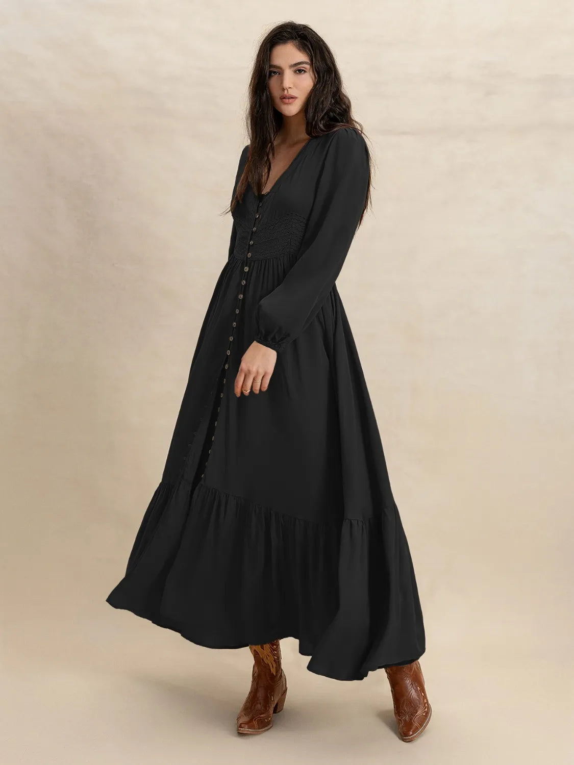 V-Neck Long Sleeve Dress 