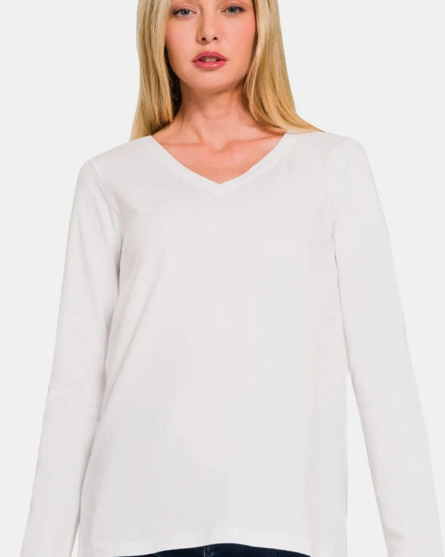 Zenana Full Size V-Neck Long Sleeve T-Shirt