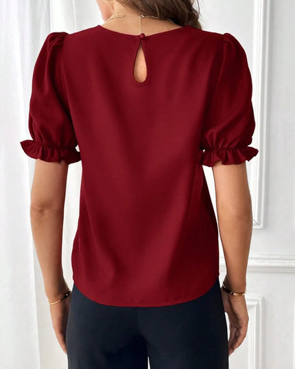 Round Neck Flounce Sleeve Blouse 