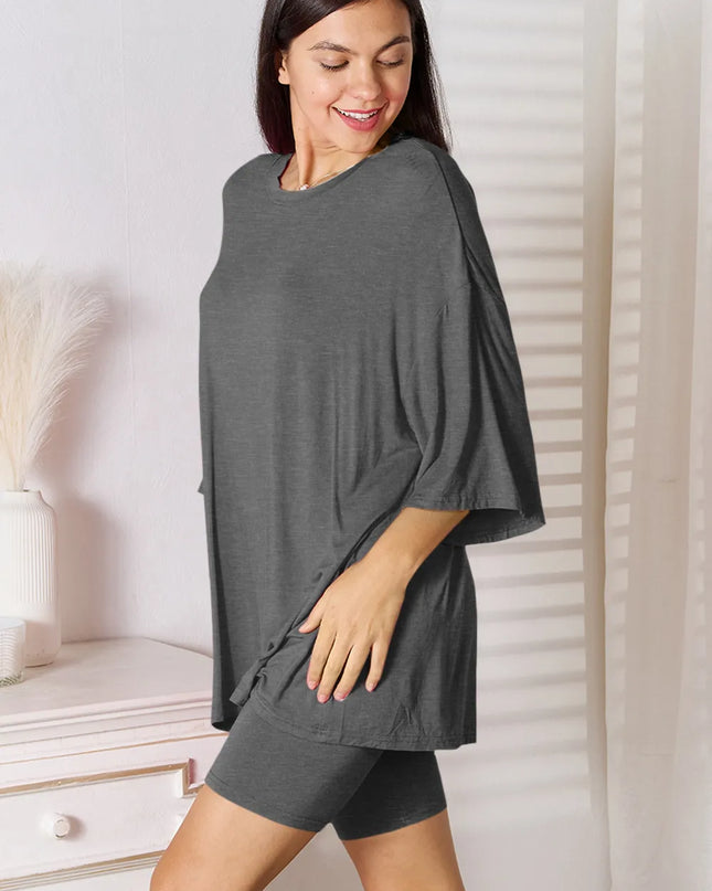 Basic Bae Full Size Soft Rayon Three-Quarter Sleeve Top and Shorts Set