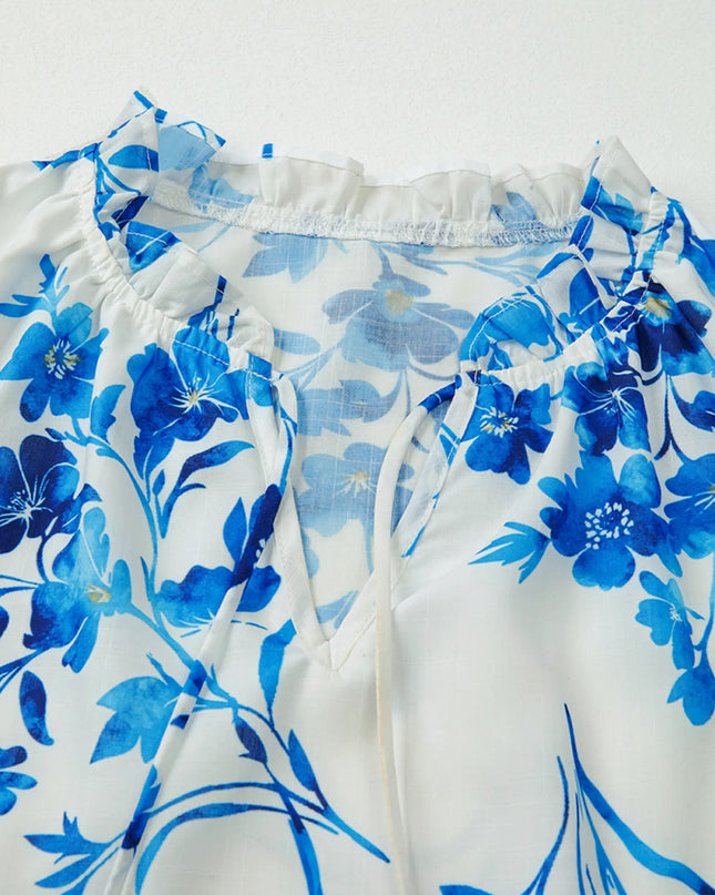 Floral Long Sleeve Tie Neck Blouse