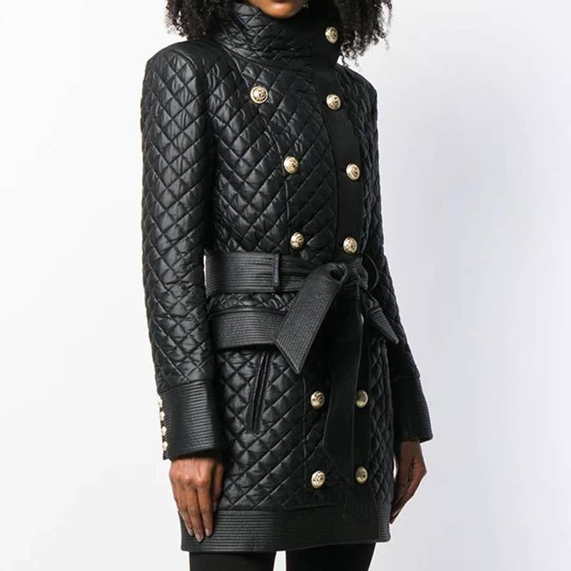 Stand Collar Sheepskin Leather Double-Breasted Coat