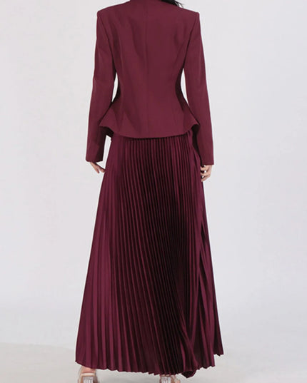 Button Up Long Sleeve Top and Pleated Skirt Set