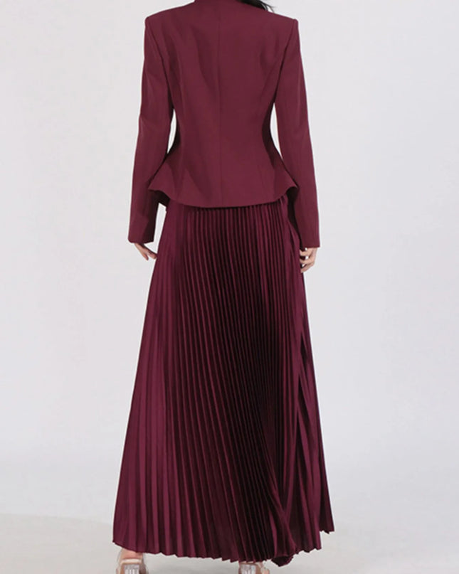 Button Up Long Sleeve Top and Pleated Skirt Set