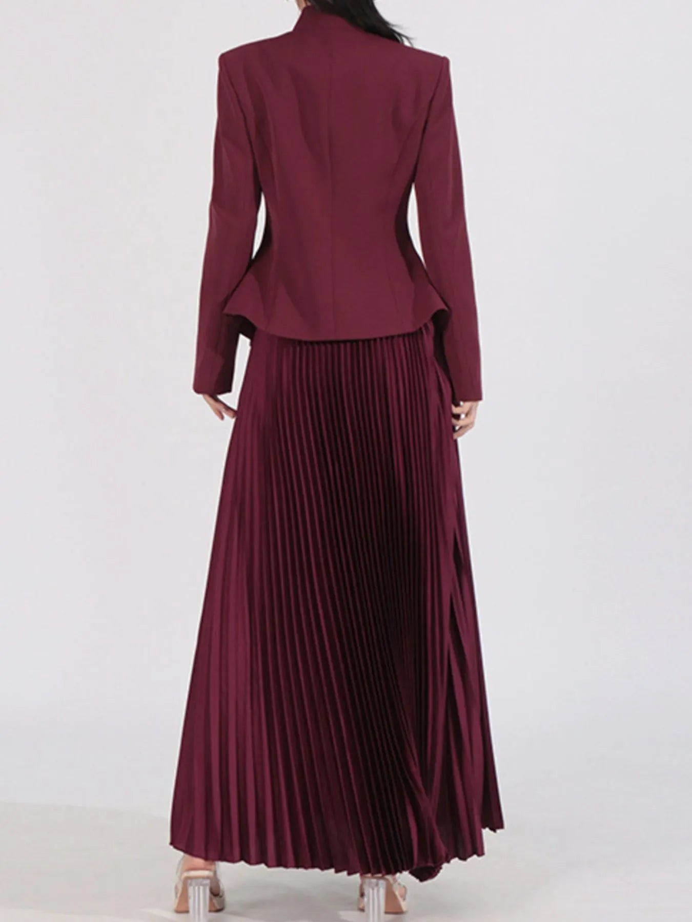 Button Up Long Sleeve Top and Pleated Skirt Set