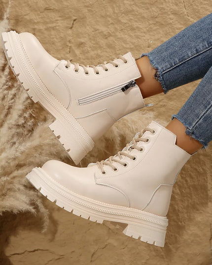 Lace Up Platform Boots with Side Zip