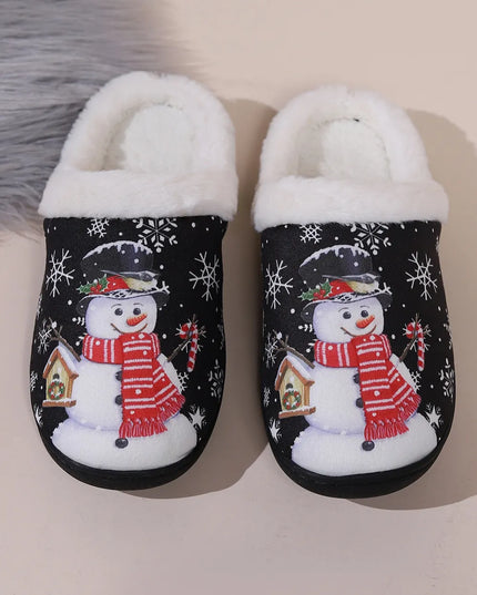 Snowman Round Toe Faux Fur Slippers