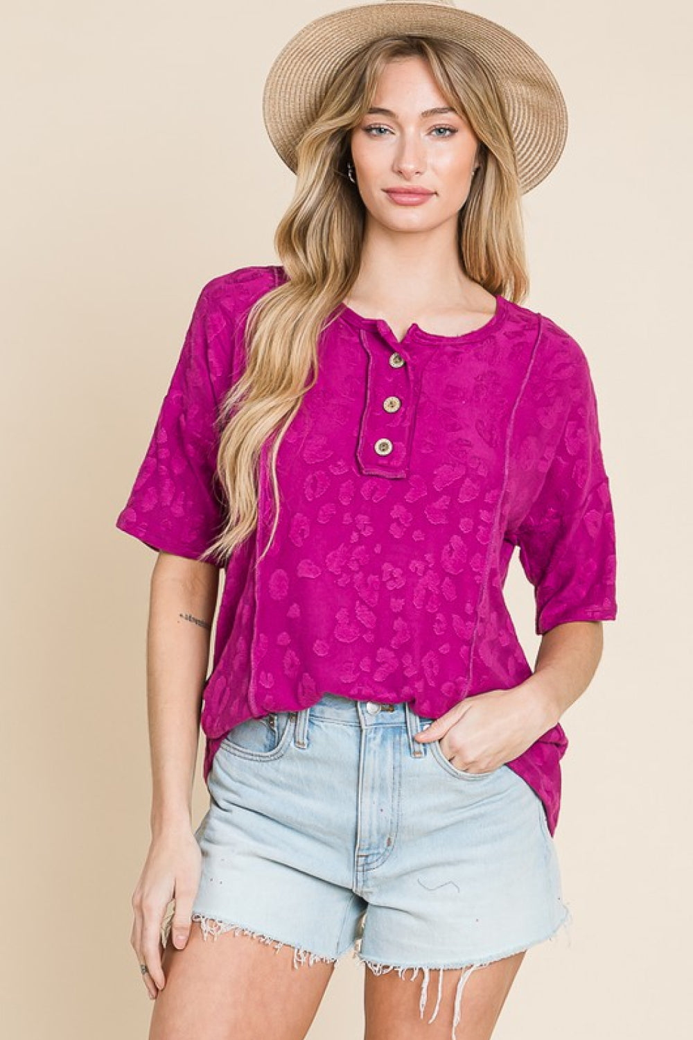 BOMBOM At The Fair Animal Textured Top Deep Purple