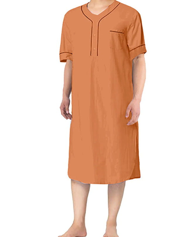 Men's Full Size Button Detail Short Sleeve Lounge Dress Plus Size Orange