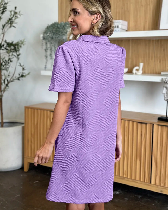 Double Take Full Size Texture Collared Neck Short Sleeve Dress
