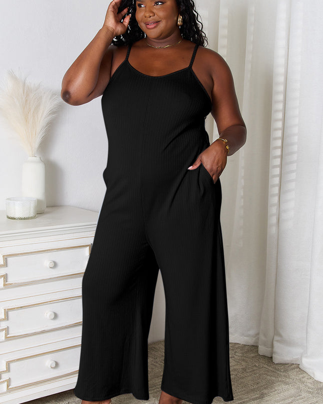 Basic Bae Full Size Spaghetti Strap V-Neck Jumpsuit Black