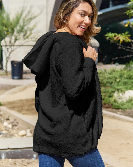 Full Size Teddy Hooded Jacket with Pockets