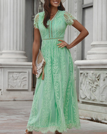 Scalloped Trim Lace Plunge Dress