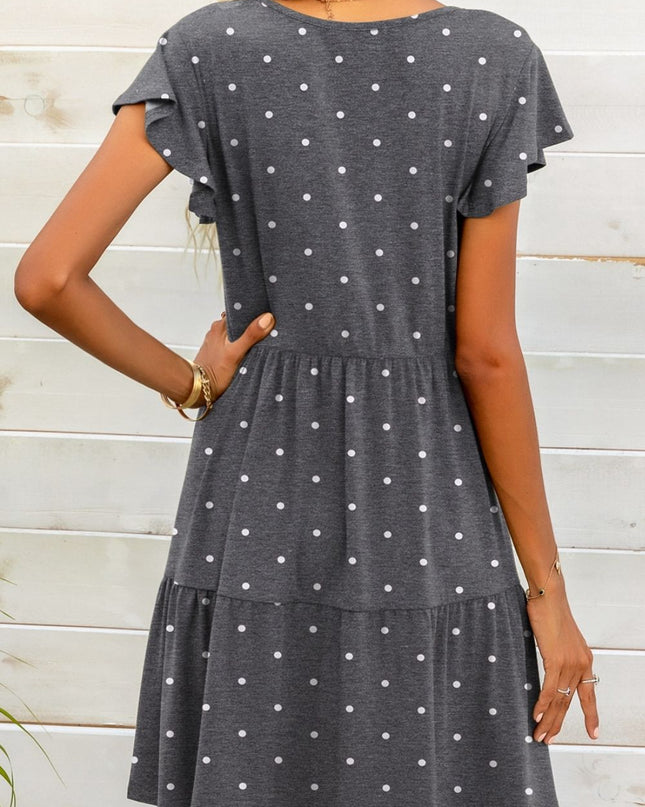 Polka Dot V-Neck Flutter Sleeve Mini Dress