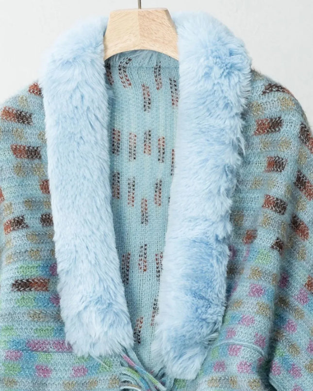 Fringe Fuzzy Open Front Poncho