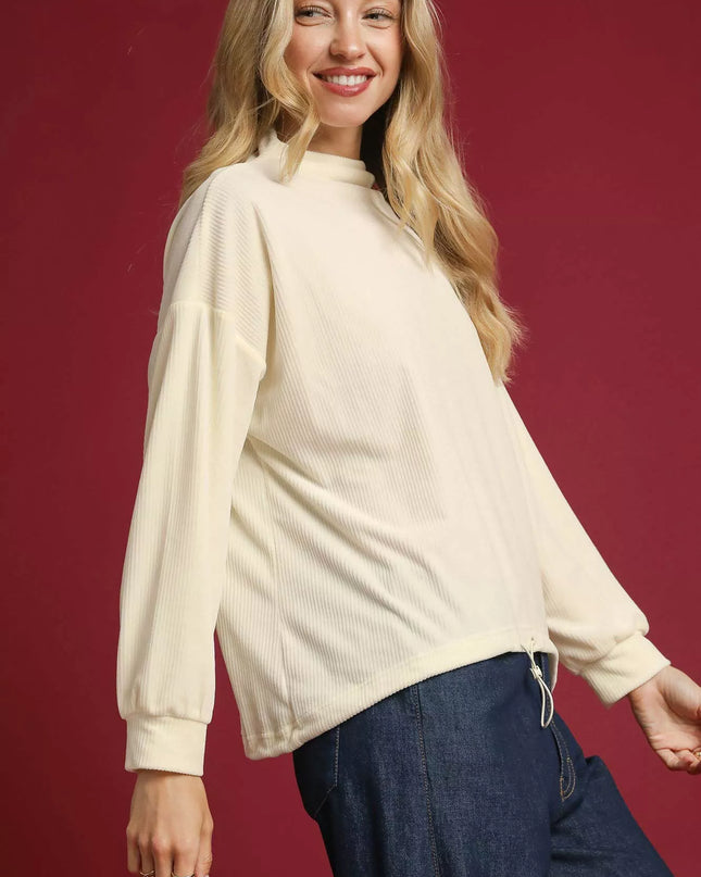 Umgee Ribbed Drawstring Hem Knit Top