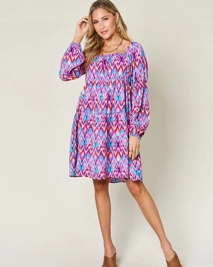 Double Take Full Size Printed Long Sleeve Dress