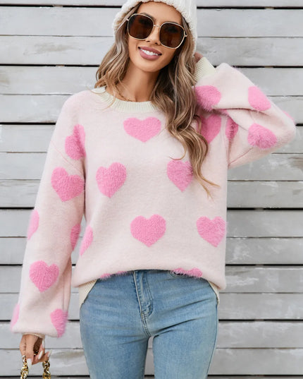 Angel Wings Heart Dropped Shoulder Long Sleeve Sweater Blush Pink