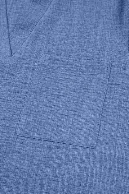 Casual Roll-Up Sleeve Notched Blouse