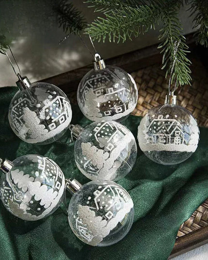 Christmas Decoration 6cm Transparent Christmas Ball Hand-painted Ball Snow Globe Christmas Tree Hanging Ornament Style B