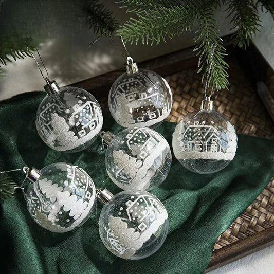 Christmas Decoration 6cm Transparent Christmas Ball Hand-painted Ball Snow Globe Christmas Tree Hanging Ornament Style B