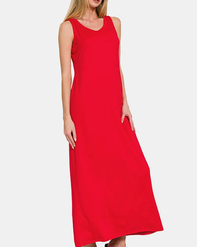 Zenana Scoop Neck Wide Strap Tank Dress Red