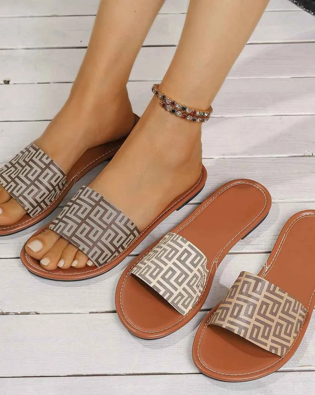 Geometric Pattern Flat Slide Sandals