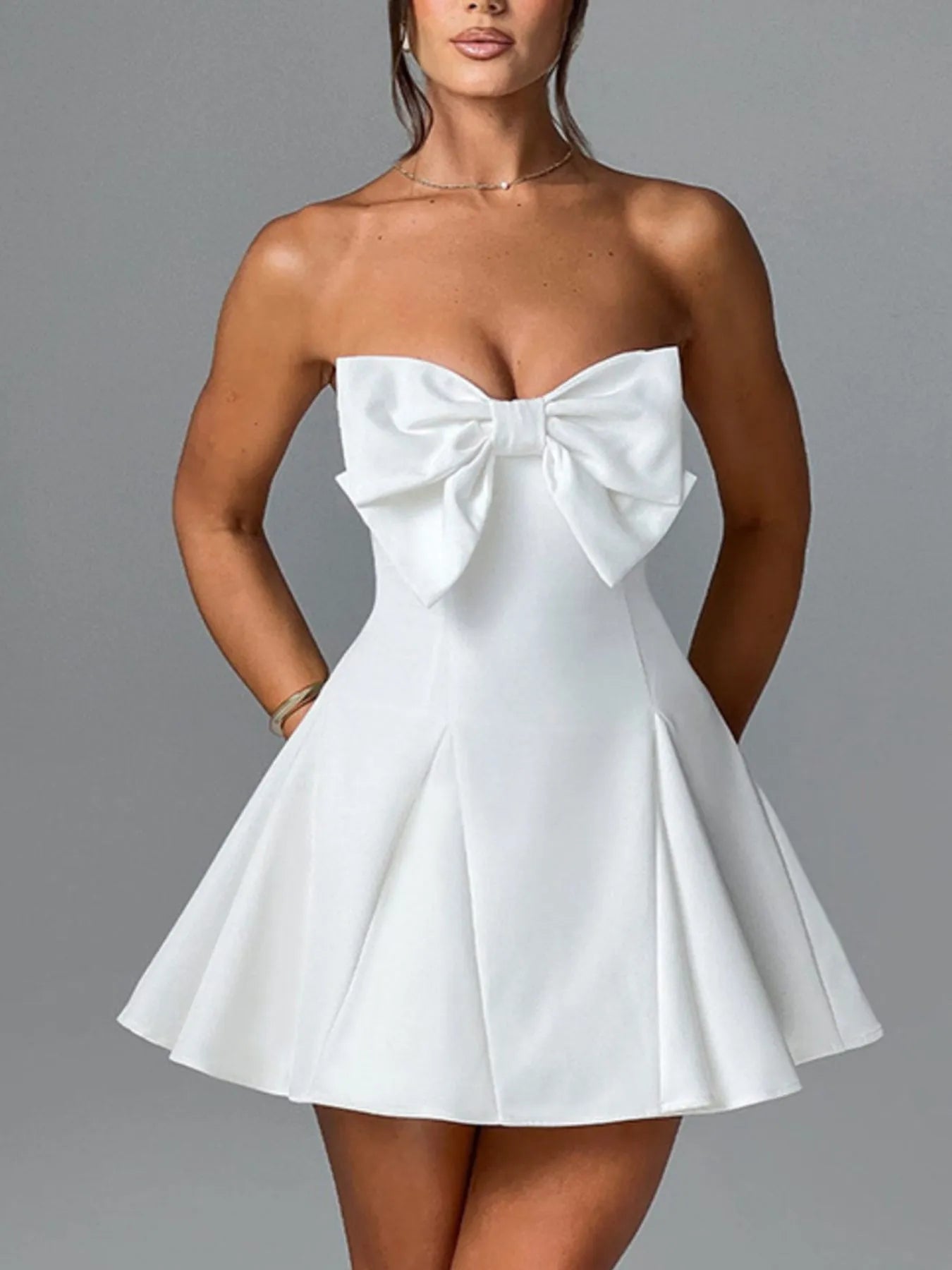Bow Tube A-Line Mini Dress White