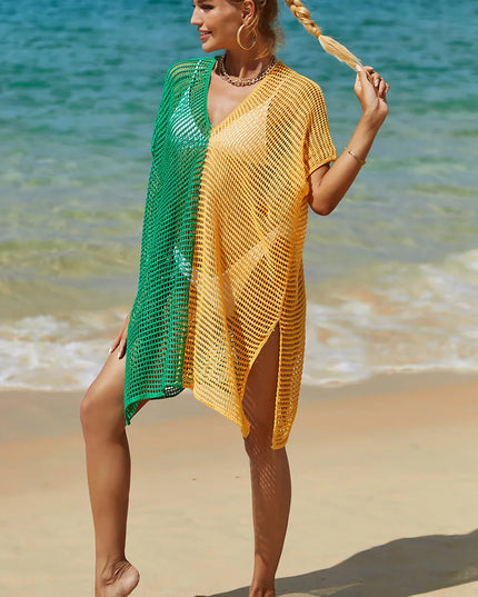 Angel Wings Openwork Contrast Slit Knit Cover Up