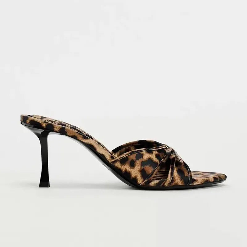 Bow Leopard Kitten Heel Sandals 